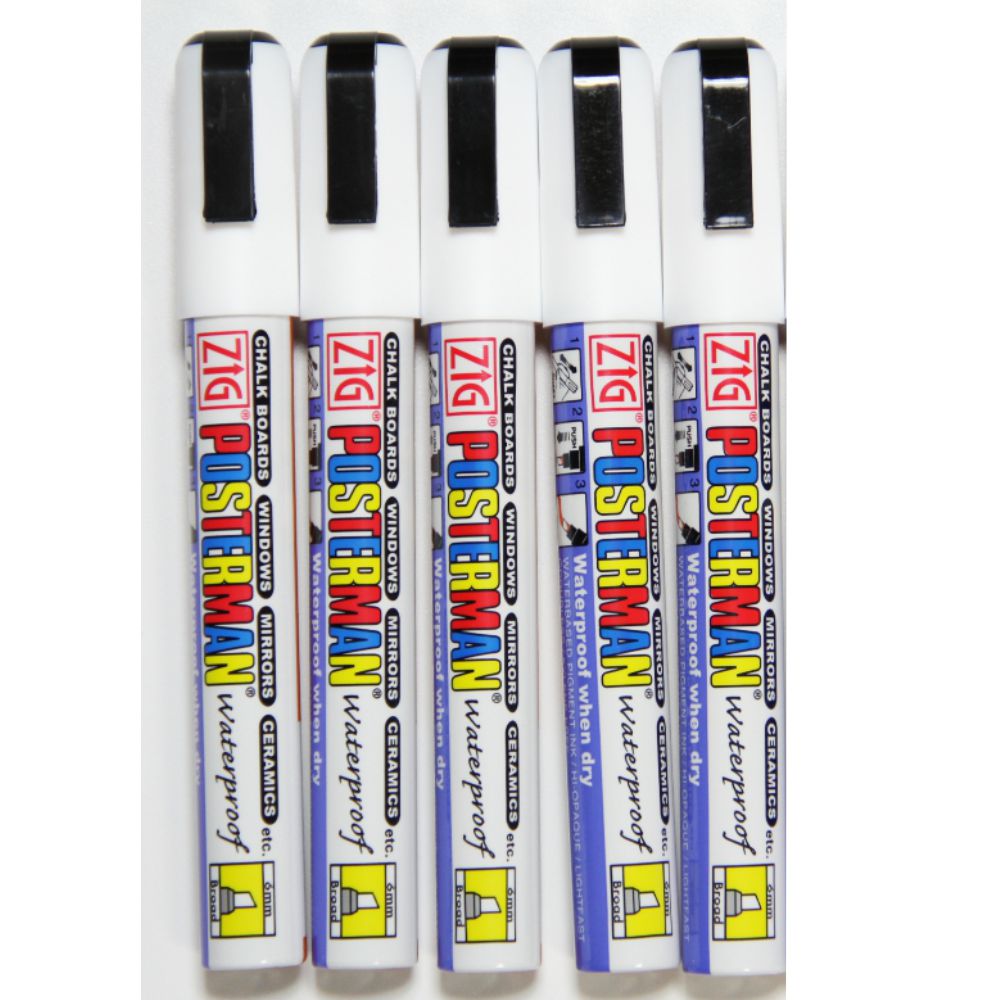 6mm Nib Zig Posterman White Chalk Pens - Waterproof x 5 Pens